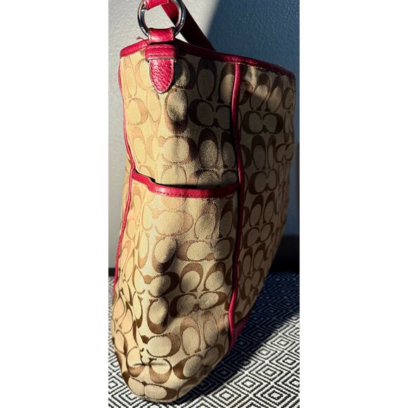 Coach Signature C Park Hobo Shoulder Bag Khaki Crimson F30341 - Picture 5 of 13